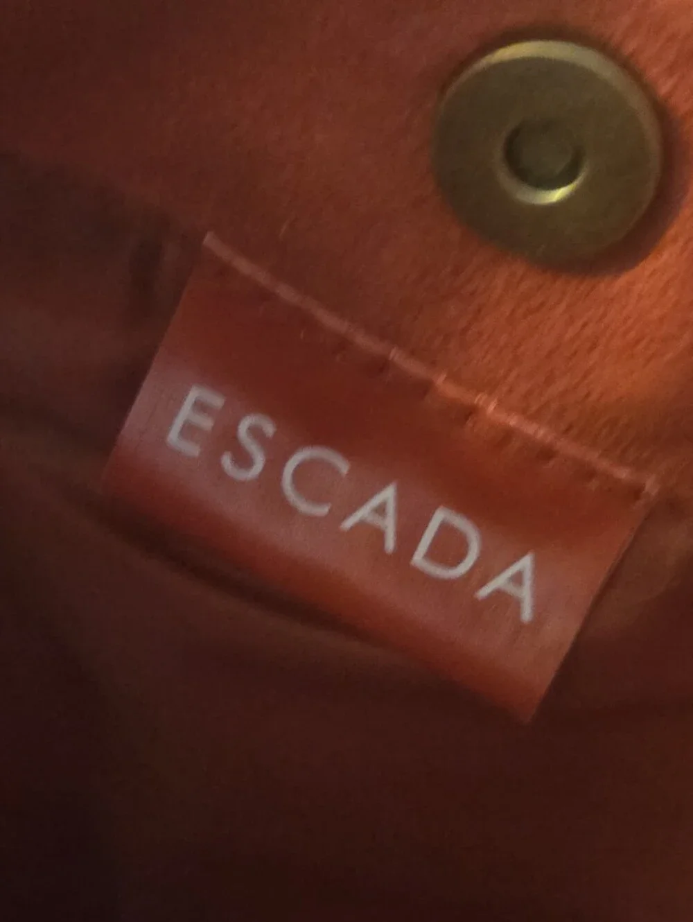 Vintage ESCADA Parfums Red Faux Suede Hobo Shoulder Bag Studded Logo Knot Strap